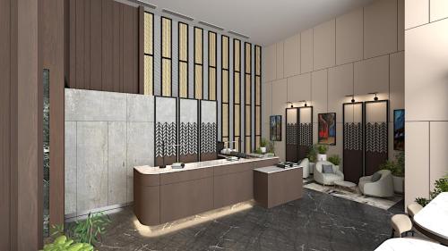 a bathroom with two sinks and two toilets at Oakwood Makati Avenue in Manila