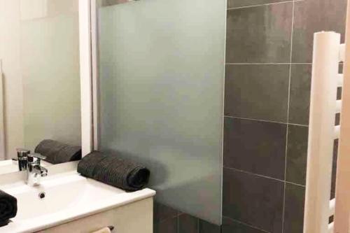 une salle de bain avec un lavabo et une douche dans l'établissement Superbe T3 en centre-ville et facile d'accès, à Orléans