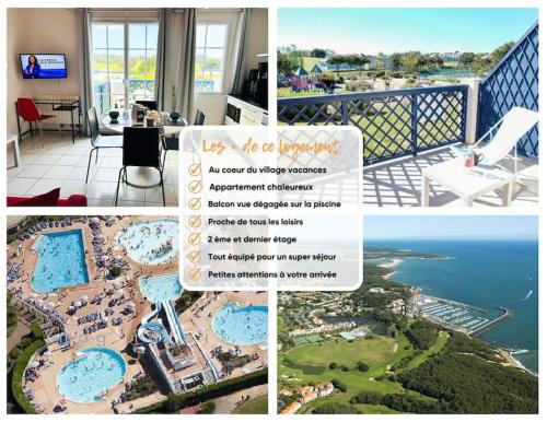 un collage de photos d'un complexe hôtelier avec l'océan dans l'établissement 