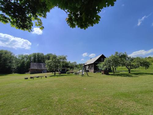 a park with a house and a swing at Sodyba vienkiemyje "Šeimos slėnis" in Kupiškis