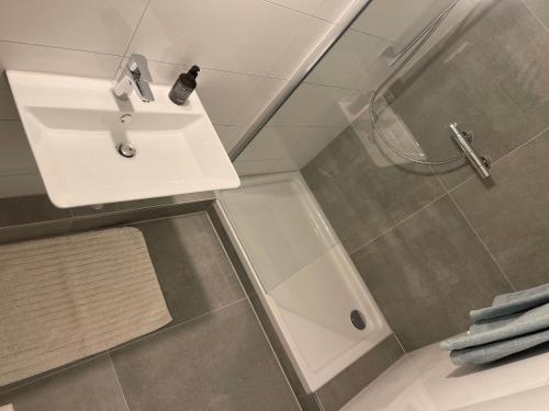 een badkamer met een wastafel en een douche bij BB Home in Altenstadt
