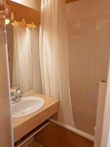 une salle de bain avec un lavabo et une douche dans l'établissement Appartement T2 , 4/5 couchages Station Risoul 1850, à Risoul