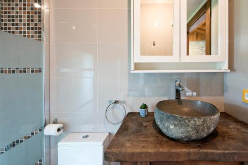 a bathroom with a sink and a toilet at Egur Etxe I Caserío Vasco I Jardín I Porche I BBQ I Chimenea in Zárate