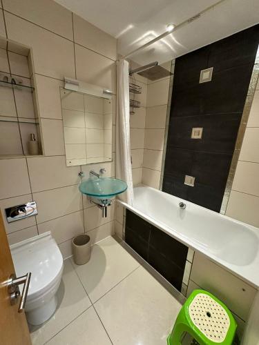 ロンドンにあるTwo BR Flat 5 mins walk from London eye G96のバスルーム(シンク、バスタブ、トイレ付)