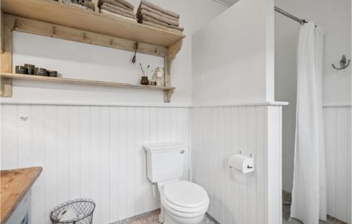 a white bathroom with a toilet and a shelf at Gorgeous Home In Assens With Kitchen in Assens