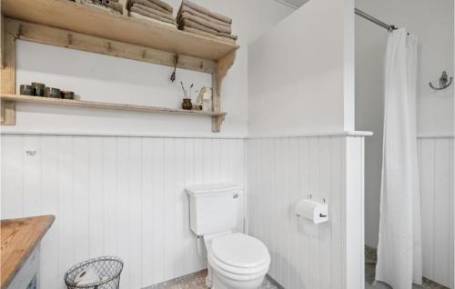 Baño blanco con aseo y estante en Gorgeous Home In Assens With Kitchen, en Assens