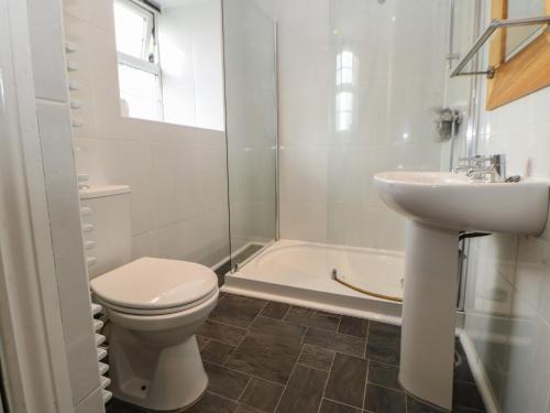 a bathroom with a toilet and a sink and a tub at The Grey Bull Apartment in Hexham