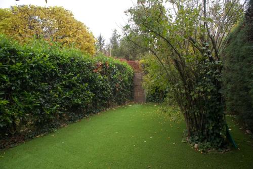 a garden with a hedge and a green lawn at La Casita de la Sierra Cercedilla in Cercedilla