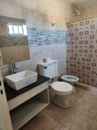 a bathroom with a white toilet and a sink at Rio Limay 1 in Neuquén