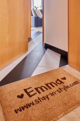 a welcome mat on the floor of a hallway at Emma - Walldürn-Glashofen in Walldürn