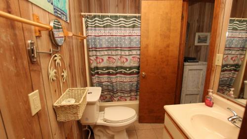 een kleine badkamer met toilet en wastafel bij OCEANFRONT, Ocean Views, Beach Access, Close to Shopping, KH123, Pelican's Watch in Kitty Hawk