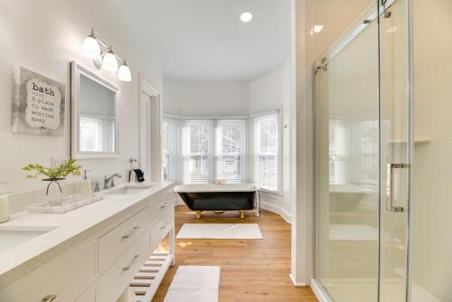 a bathroom with a shower and a bath tub at Spacious Naples Vacation Rental with Private Hot Tub in Naples