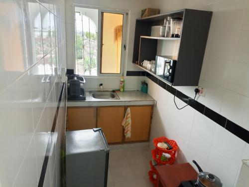 蒙巴薩的住宿－Robin's Comfort home，一间带水槽和冰箱的小厨房