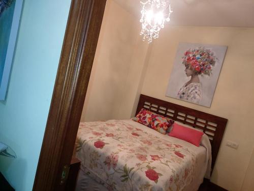 um quarto com uma cama e uma foto de uma mulher em PITO DÓ INVERNO. em Vigo