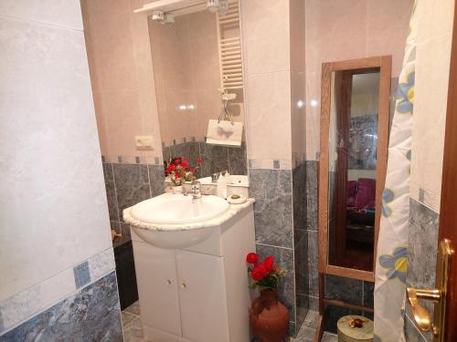 a bathroom with a sink and a mirror at PITO DÓ INVERNO. in Vigo