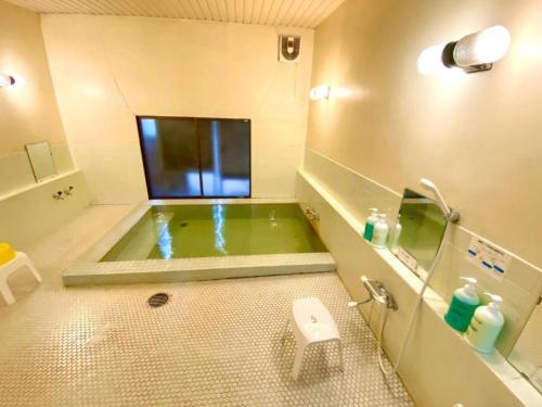 Hakuba park hotel - Vacation STAY 95667v في هاكوبا: حمام مع حوض أخضر مع حوض