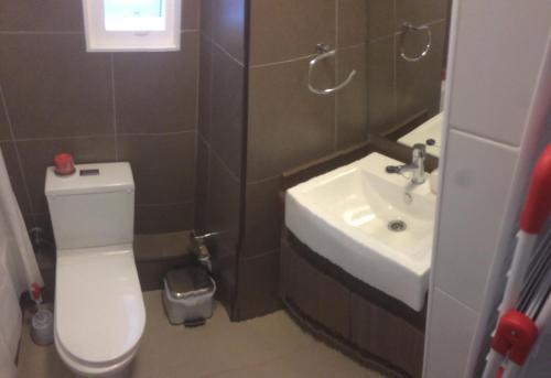 a small bathroom with a toilet and a sink at Departamento Sector Casino Enjoy in Coquimbo