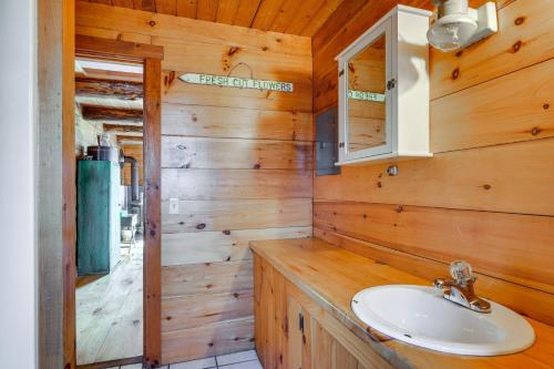 a bathroom with a sink and a mirror at Remote Escape Vermont Cabin with Mountaintop Views! 