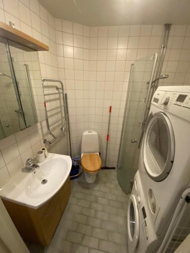 a bathroom with a sink and a toilet at Home Inn KHT15 in Stockholm