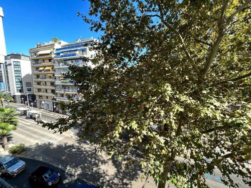un árbol con coches estacionado al lado de un edificio en Carnot, en Cannes