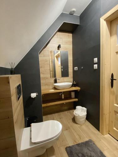 a bathroom with a white toilet and a sink at Michałowa Turnia in Zakopane