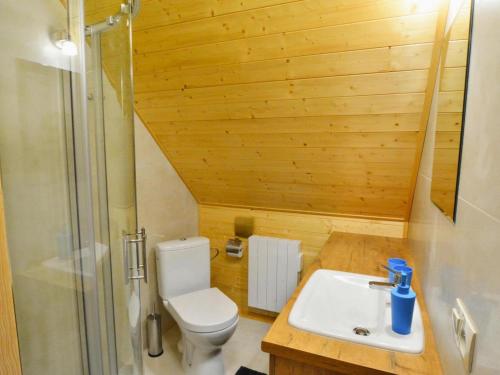 a bathroom with a toilet and a sink and a shower at holiday home, Osieki in Osieki