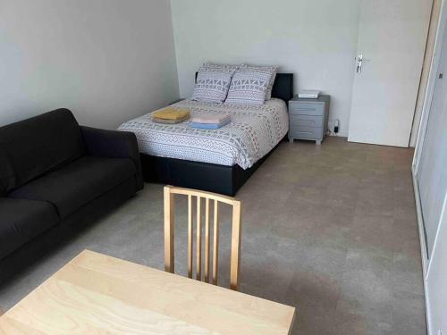 un salon avec un lit et un canapé dans l'établissement 4 personnes 20 mn PARIS, à Saint-Maurice