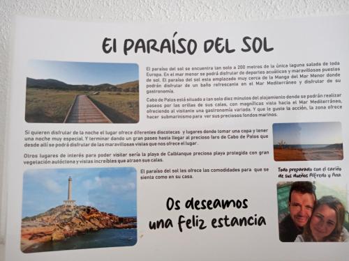 a page of a brochure for a trip to pakistan at El paraíso del sol in Cartagena