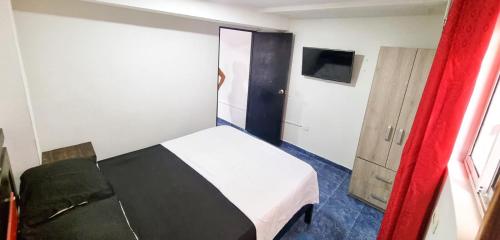 聖安德烈斯的住宿－Hostel Stingray，一间卧室配有一张床和一台电视。