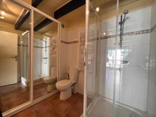 a bathroom with a toilet and a glass shower at Appartement Saint-Jean-de-Luz, 1 pièce, 4 personnes - FR-1-239-576 in Saint-Jean-de-Luz