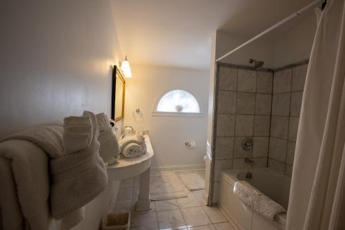 a bathroom with a sink and a tub and a shower at Antrim 1844 in Taneytown