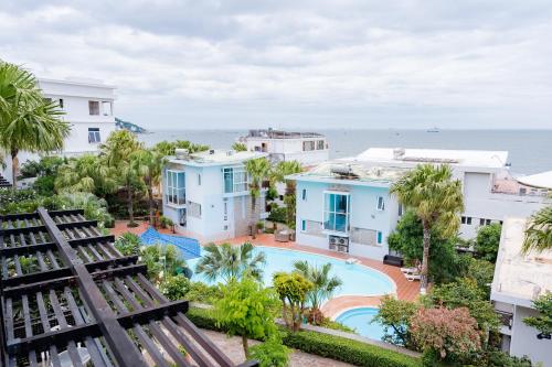 an aerial view of a resort with a swimming pool at Seaside Resort Vung Tau in Vung Tau