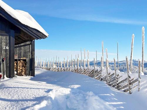 a row of trees covered in snow next to a building at 10 person holiday home in NESBYEN-By Traum in Nesbyen