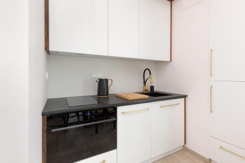 Kuchyňa alebo kuchynka v ubytovaní Aleja Solidarności 60B II by Noclegi Renters