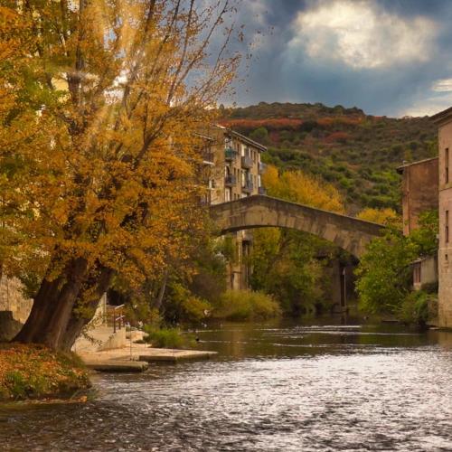 a bridge over a river in a city at CASA DANIELA APARTAMENTOS-The pilgrim's house apartments in Estella