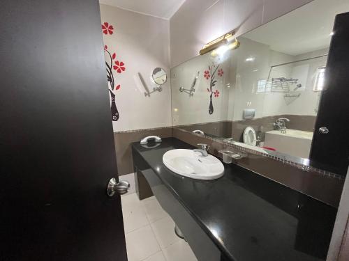 a bathroom with a sink and a mirror at Gee Bee Palace in Angamali