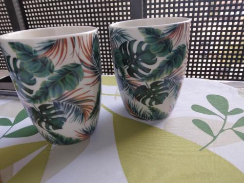 two vases sitting on top of a table at Green Apartman in Paraćin