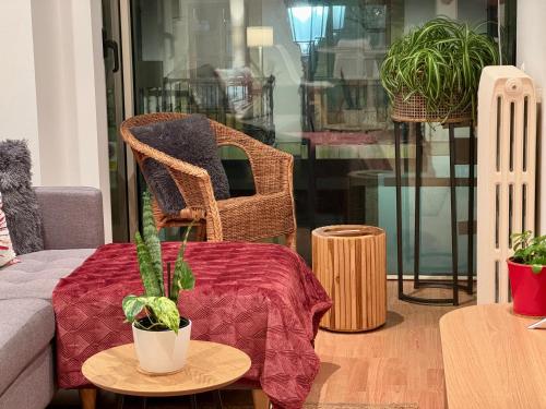 a living room filled with lots of potted plants at Balcón del Rosal in Oviedo