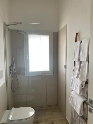a bathroom with a shower and a toilet and a window at BeB La Nociaia in Tavullia
