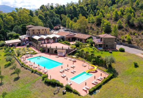 an aerial view of a resort with a swimming pool at Hotel Hermitage in Castellabate