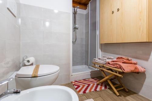 een badkamer met een toilet, een wastafel en een douche bij B&b Selu in Jerzu