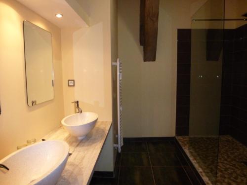 a bathroom with a tub and a sink and a shower at LES COTEAUX DE VIGNY 