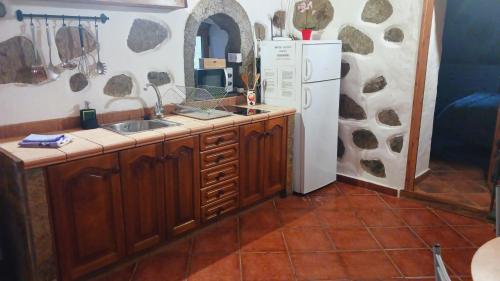 a kitchen with a sink and a refrigerator at Casita el Parral in Tejeda