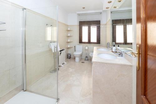 a bathroom with a shower and a sink and a toilet at CASA SAN MATIAS in Granada