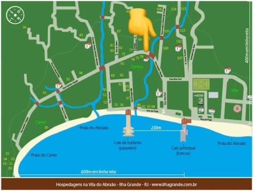 a map of a park with a yellow tree on it at Suite Grega 5- Centro da Vila Abrãao in Abraão