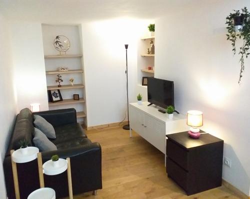 sala de estar con sofá y TV en Le Paisible - Gare - Duplex - Garage privé - Netflix en Grenoble