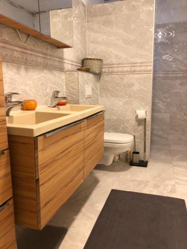 een badkamer met een wastafel en een toilet bij Ferienhaus Burgblick in Stadtschlaining in Stadtschlaining