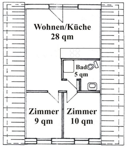 a floor plan of a small house with a room at Ferienwohnung Schwudke Wohnung 62 in Gartow
