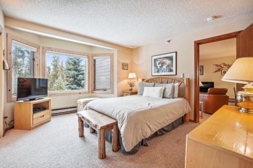a bedroom with a large bed and a television at Atrium 106 in Breckenridge