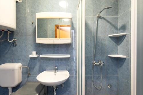 Un baño con inodoro, lavabo y ducha. en Apartments with parking space Risika, Krk - 21696, en Vrbnik